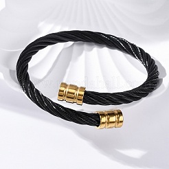 女性用304ステンレススチールトルクバングル  イオンプレーティング（ip）  ゴールドカラー  5/8インチ（1.6cm）  内径：2-3/8x 2-1/4インチ（6x5.85cm）&nbsp;BJEW-P310-14MC