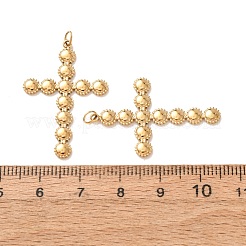 304ステンレスペンダント  ビーズの縁取りが施された十字架のチャーム  ゴールドカラー  33x22x2mm  穴：3mm&nbsp;SA-CBAAA8B-10G