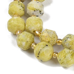 ナチュラルイエローターコイズ（ジャスパー）ビーズ連売り  多面カット  双円錐形  二重終端ポイントプリズムビーズ  8x7mm  穴：1.2mm  約40個/連  15.16''（38.5センチメートル）&nbsp;G-O201B-118F