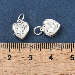 スターリングシルバーのクリアキュービックジルコニアハートチャーム925個  スタンプ925個付き  銀  10.5x9x4.5mm  丸カン：5x0.8ミリ  内径：3.2mm&nbsp;STER-H119-04S