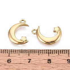 304ステンレスペンダント  星のチャーム入り月  ゴールドカラー  15.5x11x2mm  穴：1.5~1.6mm&nbsp;STAS-T072-134G