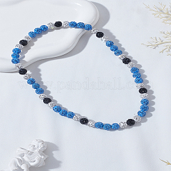 1Pc Polymer Clay Rhinestone Round Beaded Stretch Necklaces for Men&nbsp;NJEW-LP0009-37