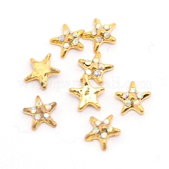 合金カボション  クリスタルABラインストーン付き  ネイルアートの装飾の付属品  スター  ゴールドカラー  7.5x7x2mm&nbsp;MRMJ-WH0067-36G