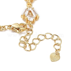 Rack Plating Brass Pave Clear Cubic Zirconia Rectangle & Flat Round Link Chain Bracelets for Women&nbsp;BJEW-R317-10G