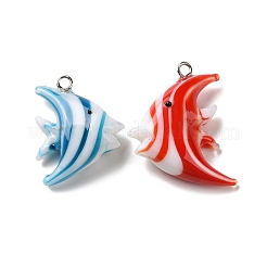 手作りランプワークペンダント  ブラスループとアクリルファインディング付き  魚  ミックスカラー  25x16.5x9mm  穴：1.5mm&nbsp;LAMP-E029-02P