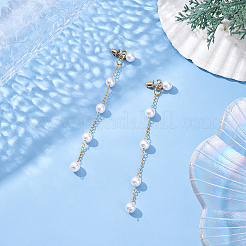1 Pairs ABS Plastic Imitation Pearl Beaded Tassel Dangle Stud Earrings&nbsp;EJEW-AN0001-52