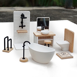 木製バスルームセットミニチュア装飾品  マイクロランドスケープホームドールハウスアクセサリー  小道具の装飾のふりをする  ミックスカラー  パッキング：175x95x115mm&nbsp;PW-WG7DB36-01