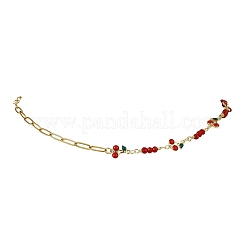 Brass Enamel Red Cherry Link and 304 Stainless Steel Paperclip Chain Necklaces for Women&nbsp;NJEW-JN06162