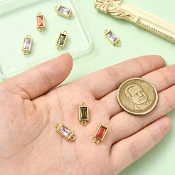 8pcs 4 Colors Brass Pave Glass Rectangle Connector Charms&nbsp;KK-CJ0003-40