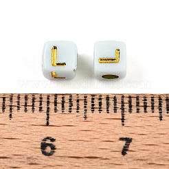 メッキアクリルビーズ  文字付きのキューブ  ゴールドライン入り  文字l  4.5x4.5x4.5mm  穴：2mm  約6250個/500g&nbsp;OACR-N140-01C-L