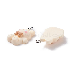 樹脂チャーム  鉄ループ付き  兎  アンティークホワイト  26x16x6.5mm  穴：2.5mm&nbsp;X-RESI-G026-12B