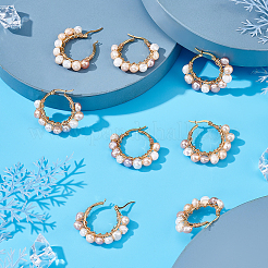 4 Pairs Vintage Natural Pearl Braided Hoop Earrings for Girl Women&nbsp;EJEW-UN0002-07