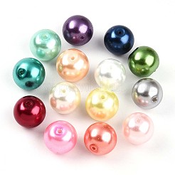 ベーキングペイント、パール加工ガラス、パールビーズ  ラウンド  ミックスカラー  13.5~14.5mm  穴：0.7~1.6mm&nbsp;X1-HY-Q003-14mm-M01