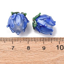 手作りランプワークビーズ  チューリップ  ブルー  13~14.5x13~15mm  穴：1.4mm&nbsp;LS-LAMP-F041-02A