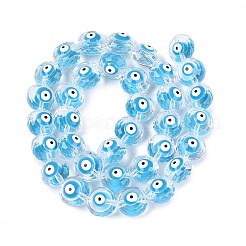 ガラスビーズ  フラットラウンド  多面カット  ディープスカイブルー  10x6~8mm  穴：1~1.2mm  約35個/連  12.99~13.39インチ（33~34cm）&nbsp;GLAA-Q112-01A-03
