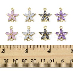 24 個 4 色の合金ラインストーンコネクタチャーム  花のリンク  ゴールドカラー  ミックスカラー  18x15mm  6個/カラー&nbsp;ALRI-FS0001-13