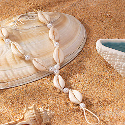 Bohemian Style Natural Cowrie Shell & Plastic Imitation Pearl & Waxed Cord Adjustable Toe Ring Anklets&nbsp;FS-WG74F62-01