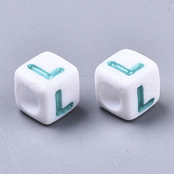不透明な白いアクリルビーズ  エナメル  水平穴  混合色の文字と立方体  文字L  6x6x6mm  穴：3mm  約2900個/500g&nbsp;SACR-R252-02L