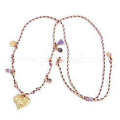 304 Stainless Steel Textured Heart Pendant Cotton Cord Adjustable Necklaces&nbsp;NJEW-C093-01G