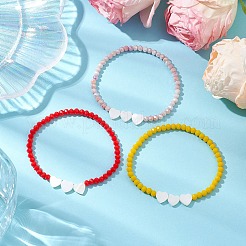 女性用ガラスビーズストレッチブレスレットセット 3個 3スタイル  天然淡水シェルビーズ付き  ミックスカラー  内径：2-1/4インチ（5.65cm）  1個/スタイル&nbsp;BJEW-JB11168