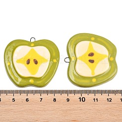 手作りの磁器のペンダント  りんごチャーム  鉄のパーツと  濃い緑  39x42x8mm  穴：2.5x3mm&nbsp;PORC-T136-05A