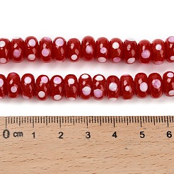 手作りランプワークビーズ  水玉模様のロンデル  レッド  9.5~10x5mm  穴：1.8mm  約40個/連  8.27''（21センチメートル）&nbsp;LAMP-Z015-01C