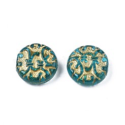 メッキアクリルビーズ  ライン入り  フラットラウンド  ダークターコイズ  14x5mm  穴：1.2mm  約690個/500g&nbsp;PACR-N008-023