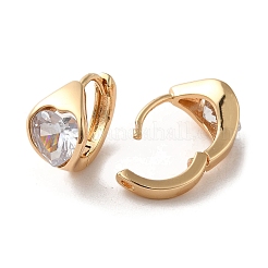 ライトゴールド真鍮マイクロパヴェキュービックジルコニアフープピアス  ハート  13x8mm&nbsp;EJEW-C073-09C-KCG