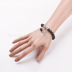 Natural Lava Rock Stretch Charm Bracelets&nbsp;X-BJEW-JB03478-01