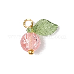 クラックルガラスペンダント30色10個  ラウンド  アクリルリーフと真鍮ループ付き  ゴールドカラー  11.5x11.5x6.5mm  穴：1.8mm  10個/カラー&nbsp;PALLOY-JF04168-01