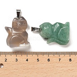 天然＆合成混合原石のペンダント  猫の形のチャーム、プラチナメッキの鉄製スナップ留め金具付き  28~29x19~21x9~11.5mm  穴：7x3.5mm&nbsp;G-M424-03P