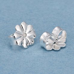 304ステンレススチール製イヤーナット  ポスト イヤリングのバタフライ イヤリング バック  花  銀  6.5x6x3.5mm  穴：1mm&nbsp;STAS-G224-13S