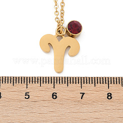 304 Stainless Steel Glass Drill Birth Stone Constellation Pendant Necklaces&nbsp;LS-STAS-D305-08G-A