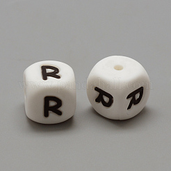 食品グレードの環境に優しいシリコーンビーズ  文字スタイル  キューブ  文字.r  12x12x12mm  穴：2mm&nbsp;SIL-R001-R