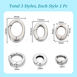 3個、3つのスタイル、925つのスターリングシルバースプリングゲートリング  オーバル  プラチナ＆シルバー  9~13x6~9x2~3mm  1個/スタイル&nbsp;STER-GA0001-23