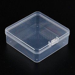 ヒンジ付き蓋付きプラスチックビーズ容器  正方形  透明  6.6x6.45x2cm  内寸：6.1x6.1cm。&nbsp;CON-Z007-03B