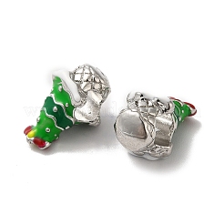 クリスマステーマ合金エナメルヨーロッパビーズ  大穴ビーズ  プラチナ  グリーン  14.5x10x6mm  穴：4.6mm&nbsp;PALLOY-D058-01P-01