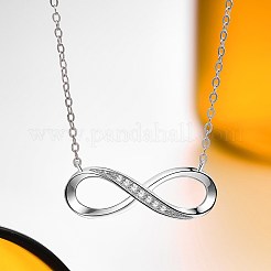8-Shaped Rhodium Plated 925 Sterling Silver Cubic Zirconia Pendant Necklaces for Women&nbsp;NJEW-BB72241
