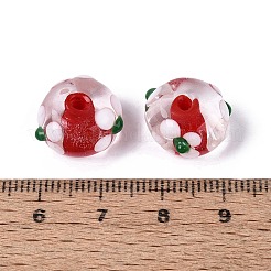 手作りランプワークビーズ  花とロンデル  ファイヤーブリック  13~15.5x9~10mm  穴：1.2~2mm&nbsp;LAMP-Q039-04E