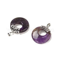アメジストペンダント  真鍮パーツ  フラットラウンド  白金金属色  28x6mm  穴：7x4mm&nbsp;G-C071-3
