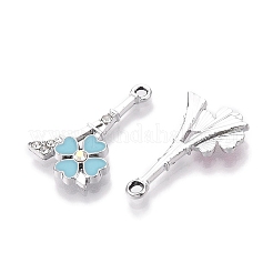 ラックメッキ合金ラインストーンペンダント  エナメル  花とエッフェル塔  プラチナ  24.5x14.5x3mm  穴：1.8mm&nbsp;FIND-N005-25P