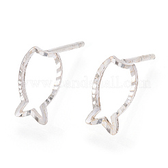 スターリングシルバーの中空魚スタッドピアス 925 個  s925スタンプあり  銀  9x5.5mm  ピン：0.8mm&nbsp;STER-T005-06