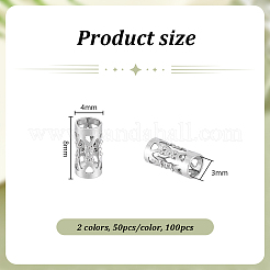 100個2色のステンレススチール中空チューブビーズ  コラム  ミックスカラー  8x4mm  穴：3mm  50個/カラー&nbsp;STAS-UN0059-70