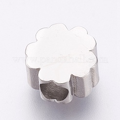 304ステンレススチールヨーロピアンビーズ  大穴ビーズ  ラインストーン付き  花  ステンレス鋼色  ライトサファイア  11x7mm  穴：4mm&nbsp;STAS-O097-101A