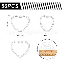 304ステンレススチール製リンキングリング50個  ハート  ステンレス鋼色  14x15.5x1mm&nbsp;STAS-UN0056-77