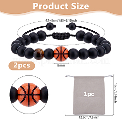 2Pcs Resin Alloy Beads Braided Bead Bracelets for Men Women&nbsp;BJEW-DC0001-12A
