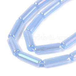 電気メッキジェイド風ガラスビーズ連売り  チューブ  ABカラーメッキ  コーンフラワーブルー  13~13.5x4~4.5mm  穴：0.5~0.8mm  約27~30個/連  13.98~15.75インチ（35.5~40cm）&nbsp;LS-EGLA-Q132-02A-A02