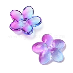 透明スプレーペイントガラスビーズ  花  パープル  15.5x16x3.5mm  穴：1.8mm&nbsp;GLAA-Z011-07K