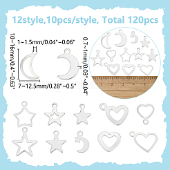 120Pcs 12 Styles Stainless Steel Charms&nbsp;STAS-WR0001-22