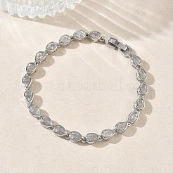 Teardrop Brass Micro Pave Clear Cubic Zirconia Link Chain Bracelets for Women&nbsp;BJEW-C156-07A-P